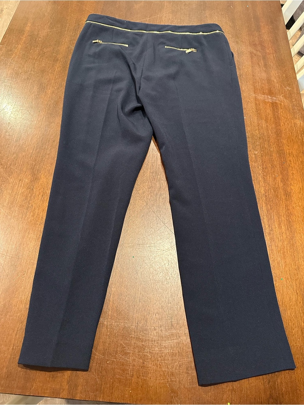 Ann Klein Women’s Size 10 Navy Dress Pants with Gold Zip Detail